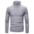 Close-up of grey ribbed knit texture and turtleneck design on men's slim fit sweater - M / Light Gray