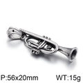 Pendentif trompette en acier inoxydable argenté 56x20mm style musical vintage - Pendentif Trompette Argenté (KP55896-BD)