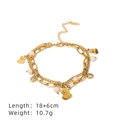 Gold-layered titanium steel bracelet with heart charm and white pearls for women - Golden Heart Double Layer Style
