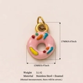 Pink enamel doughnut pendant in 18K gold plated stainless steel with colorful candy sprinkles - Colorful Donut