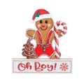Holz-Lebkuchenmann Tischdeko mit Weihnachtsmütze und Oh Boy Basisbeschriftung - Oh Boy Stil / Lebkuchenmann mit Zuckerstange