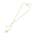 Collana a Y dorata con perle e chiusura scorrevole regolabile in zircone - Stile Perla Ovale