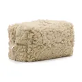 Portable cream white faux fur cosmetic bag with silver zipper closure for travel storage - Khaki Plush