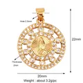22mm gold plated round Virgin Mary pendant with pave set clear zircon stones - Violet M143997-Gold Round Virgin Relief