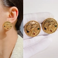 Vintage round gold earrings with emerald green and red stones in classic retro style - Vintage Large Round Color Gem Style (Style 2)