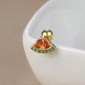 Macro view of watermelon earring featuring red teardrop crystals and green pavé rhinestones - 60075-10 Gold - Watermelon