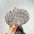 Silver round peacock clutch bag with colorful rhinestones for evening parties and weddings - Silver