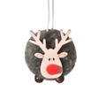 Christmas reindeer pom pom hanging ornament, cute plush wool ball deer for holiday tree decor. - Dark Green Deer