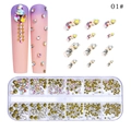 01# 12-grid nail art AB rhinestone set with flatback gems in a clear storage box - AB Aurora White Gold Mix Style (01#)