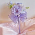 Eleganter violetter Nelken-Kugelschreiber mit Netzschleife und Perlendetail-Dekoration - Lila