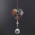 Detailed close-up of heart tree of life suncatcher with chakra stones and crystal ball - 7-Chakra Heart Style