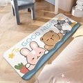 Rectangle plush white rug with Good Night cartoon pattern on wooden bedroom floor - Sleeping Time