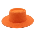 Wide brim orange straw sun hat with flat top for summer beach travel and sun protection - M (56-58cm) / Orange
