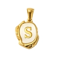 Irregular gold titanium steel pendant featuring shell inlay and a 3D letter S charm - Letter S (SP035G-S(Single Pendant))