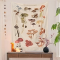 Detail of vintage mushroom scientific illustration tapestry on a cream fabric background - 73X95CM / Brushed Fabric / QY904-1/Vintage Mushroom Guide