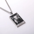 Silver stainless steel square necklace with retro Taurus zodiac tarot pendant charm - Taurus / Steel