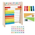 Wooden abacus learning set with colorful counting sticks and math operation cards - Large Abacus with 100 Counting Sticks