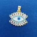 Golden Evil Eye pendant with blue enamel and sparkling crystals on dark blue background - Evil Eye Rectangular Diamond Gold Pendant (750)