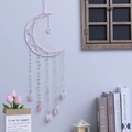 Handmade pink moon-shaped dreamcatcher with natural crystals and agate stones - Moon Stone - Pink