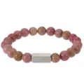 Personalisiertes Armband aus rosa Zebra-Steinperlen mit graviertem Silber-Namensschild - Rhodonit