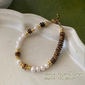Dunhuang beaded necklace with natural pearls and tiger eye stones in golden finish - White Pearl Tiger Eye Bracelet (SL0117)