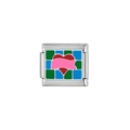 Italienisches Modul-Charm aus Edelstahl mit rotem Herz und buntem Emaille-Design - Rotes Herz Banner Stil (Y148)