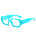 Fashionable bright blue geometric polygon sunglasses with gold metal hinge details - Sky Blue Frame