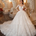 Abito da sposa stile palazzo francese con maniche lunghe e ricami in pizzo avorio lussuoso - US 2 / Bianco