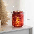 Red glass Christmas candle lantern with glowing tree pattern and 11cm height - Style D / Red
