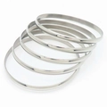 Polished silver stainless steel minimalist bangle set with five mirror finish bracelets - Inner Diameter 55mm / Steel Color (5 Rings)