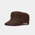 Gorra octogonal transpirable de lino marrón oscuro con textura vintage para el sol - Ajustable / Gorra Militar Plana Marrón