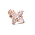 Rose gold screw back piercing stud with geometric opals and clear zircons in flower design - Teardrop Clover Design (EGD0954) / Rose Gold