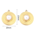 Golden sunflower pendant with white faux pearl, size 23mm x 20mm, minimalist jewelry DIY - Round Style 4 Hammered Texture Pearl / 2 Pcs/Set / Gold