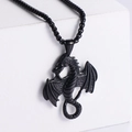 Punk vintage Game of Thrones inspired fire dragon pendant necklace in black metal finish - Black (with Chain)