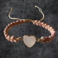 Detail of pink imperial stone heart pendant and hand-woven beaded adjustable bracelet - Rose Quartz