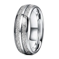 Men's 8mm silver stainless steel ring with double groove and meteorite texture finish - US 6 / Silver Meteorite Texture