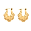 Detailed view of gold plated metal hoop earrings with elegant ribbed scallop design - Scalloped Pleated Style - Gold (CBGE0024JS)