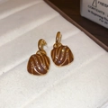 Brown enamel square stud earrings with gold trim and crystal details on white velvet - 46# Silver Earring Post-Gold-Brown-Square Enamel Rhinestone