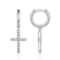 Macro detail of S925 sterling silver cross earrings with sparkling moissanite stones - E15378 Cross Pendant With GRA Certificate