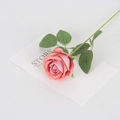Artificial coral pink velvet rose spray with green leaves for home and wedding decor - Small Velvet Cappuccino