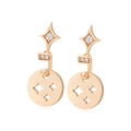 Elegant rose gold star earrings with cubic zirconia and star patterned round pendants - Four-Pointed Star Hollow Disc (127) / Rose Gold