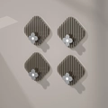 Set of 4 luxury dark grey diamond-shaped adhesive wall hooks with clover leaf metal accents - Transparent Grey (Pack of 4)