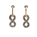 Detailed macro view of gold-plated infinity stud earrings with colorful cubic zirconia - Infinite With Colorful Stones / Gold