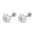 Boucles d'oreilles en acier argenté avec zircon carré et fermoir à vis à bille - 3mm Carré Zircone Blanche (Paire)