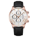 Men's business quartz watch with rose gold case, white dial and black leather strap - White Dial Rose Gold Hands Rose Gold Case