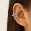 Silver geometric ear cuff featuring double-row design with white zircons and pearls - Silver Double Layer Rhinestone Pearl Style (8444)