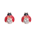 Cute ladybug stud earrings with red enamel and large sparkling crystal stone inlay - E1493-7 (Rhinestone Style) / Red