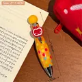 Cute orange polka dot retractable pen with red apple charm and colorful pattern - 3# Half Apple Fat Ballpoint Pen-Orange