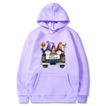 Lavender Halloween hoodie featuring cute gnomes, pumpkins, and a cat graphic print - Lavender