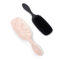 Hairbrush set featuring solid black and pink marble textured handle scalp massage combs - Pink